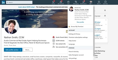 linkedin profile drop down