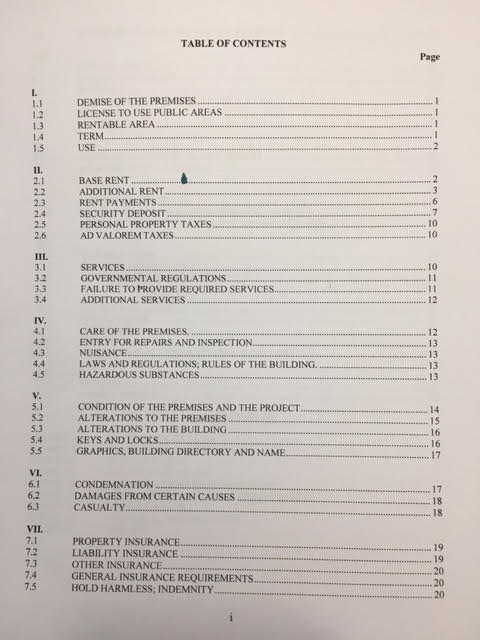 commercial lease agreement contents