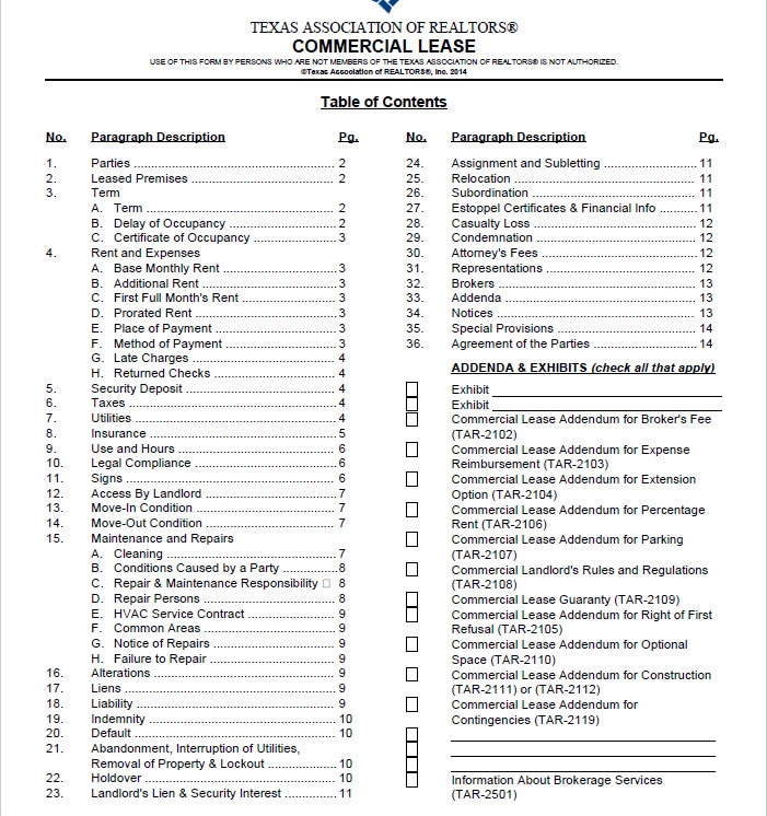 Texas Association of Realtors commercial lease