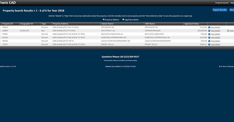 traviscad property search results
