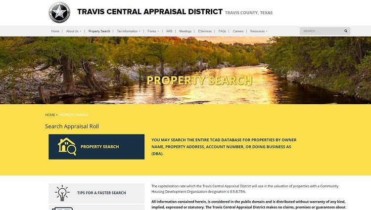 property search travis CAD